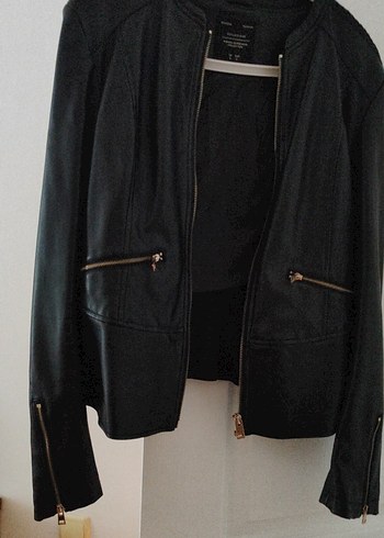 Collezione Siyah Kadın Deri Fermuarlı Biker Ceket