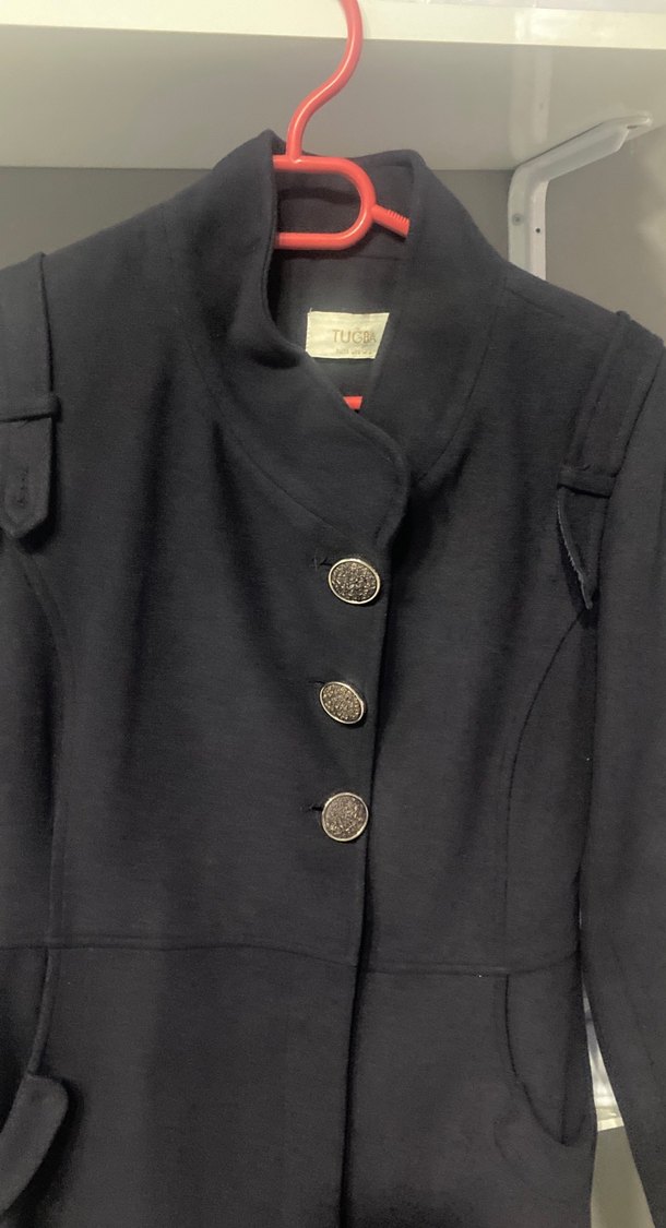 Düğmeli Siyah Kadın Uzun Kaban - Görsel 2