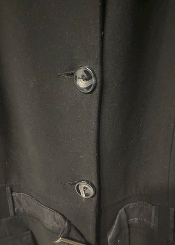 Siyah Deri Kemerli Uzun Kadın Kaban - Görsel 4