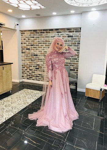 40 Beden Pembe Nakışlı Uzun Bohem Dantel Elbise