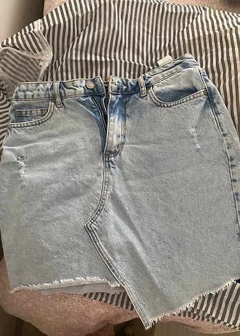 Kadın Mavi Denim Midi Etek