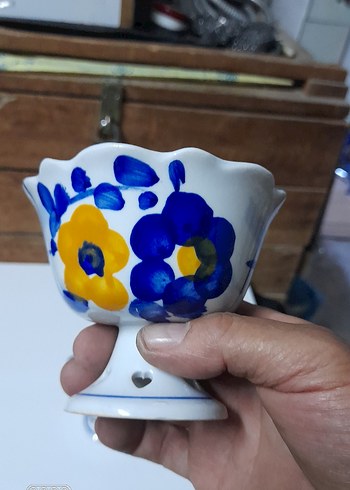 Beden mavi Renk Renkli Mavi Çiçek Desenli Kase Seti elişi boyama üç adet