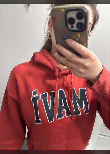 Mavi Jeans Kırmızı Kapüşonlu MAVİ Baskılı Sweatshirt