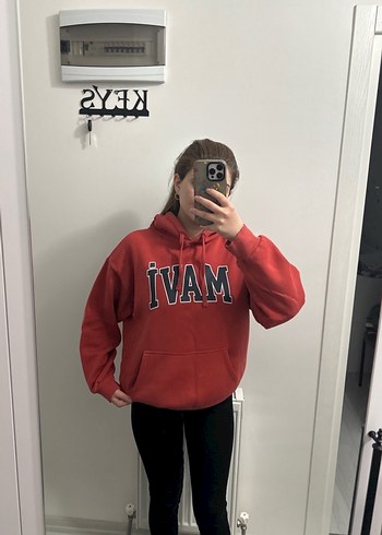 xs Beden Kırmızı Kapüşonlu MAVİ Baskılı Sweatshirt