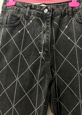 Diğer Pul İşlemeli Gri Midi Boy Denim Kadın Pantolon
