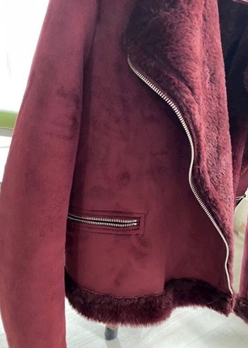 Pull and Bear Bordo Süet Kadın Kürk Detaylı Ceket