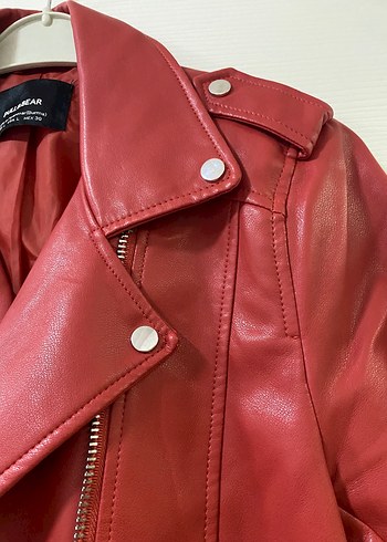 l Beden kırmızı Renk Kırmızı Biker Deri Ceket