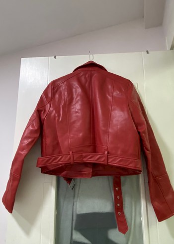 Pull and Bear Kırmızı Biker Deri Ceket