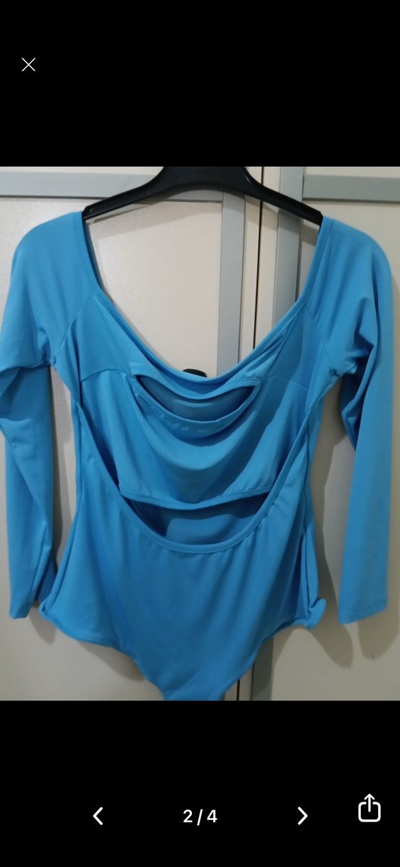 Mavi Drapeli Uzun Kollu Straplez Bluz - Görsel 2