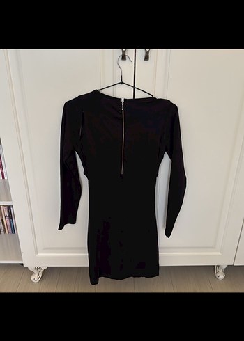 Drapeli Siyah V Yaka Uzun Kollu Midi Elbise - Görsel 2