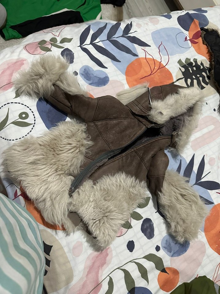 Kahverengi Süet Kürklü Kapüşonlu Bebek Mont - Görsel 2