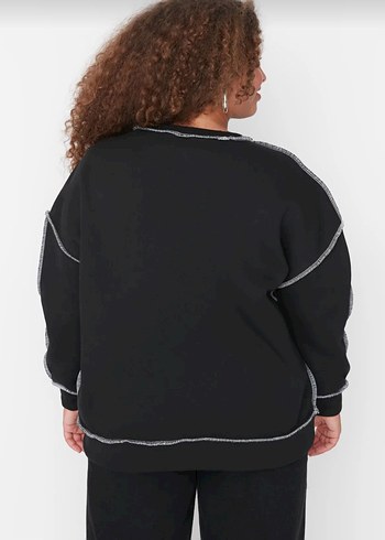 46 Beden siyah Renk Kalın Şardonlu Siyah Örme Sweatshirt