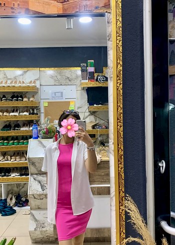 Pembe Straplez Midi Elbise - Görsel 2