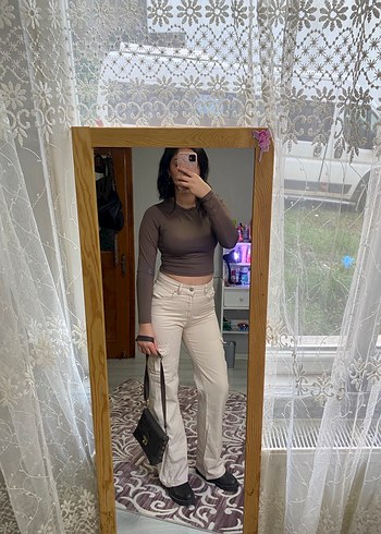 Bej Deri Kadın Skinny Boyfriend Pantolon - Görsel 2