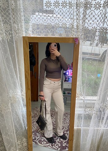 Bej Deri Kadın Skinny Boyfriend Pantolon - Görsel 4