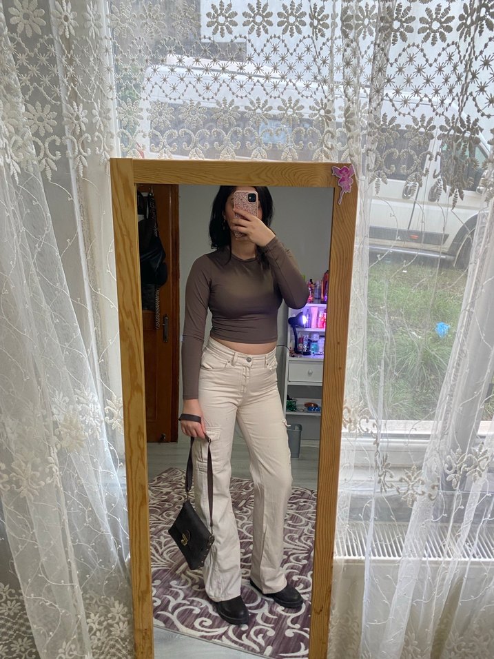 Bej Deri Kadın Skinny Boyfriend Pantolon - Görsel 4