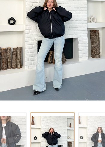 Siyah Fermuarlı Uzun Kollu Denim Ceket - Görsel 2