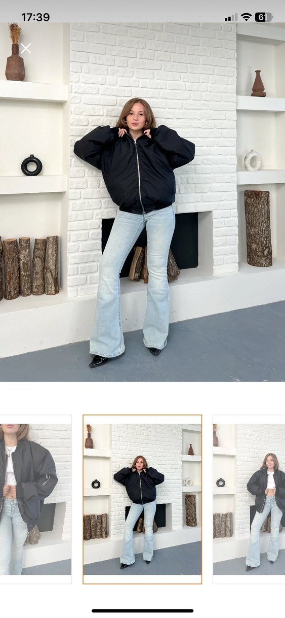 Siyah Fermuarlı Uzun Kollu Denim Ceket - Görsel 2