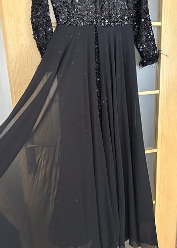 Uzun Siyah Drapeli Abiye Elbise - Görsel 7