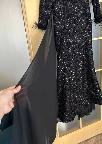 Uzun Siyah Drapeli Abiye Elbise - Görsel 6