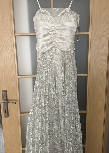 Beyaz Drapeli Uzun Abiye Elbise - Görsel 6