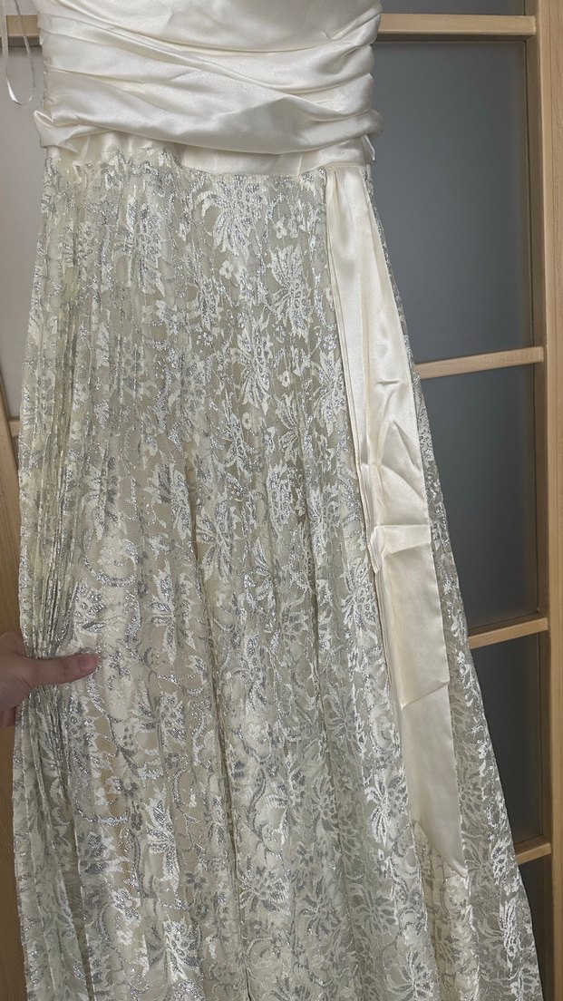 Beyaz Drapeli Uzun Abiye Elbise - Görsel 3