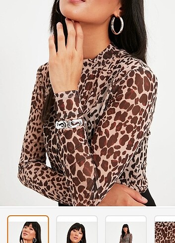 xl Beden Leopar desenli bluz