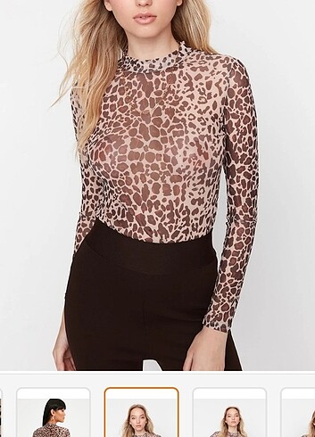 xl Beden kahverengi Renk Leopar desenli bluz