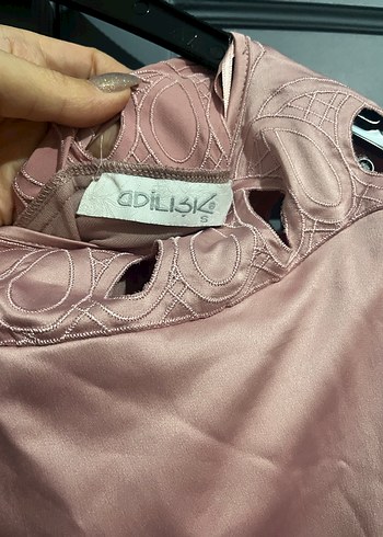 Pembe Kadifemsi Kısa Kollu Midi Elbise - Görsel 5