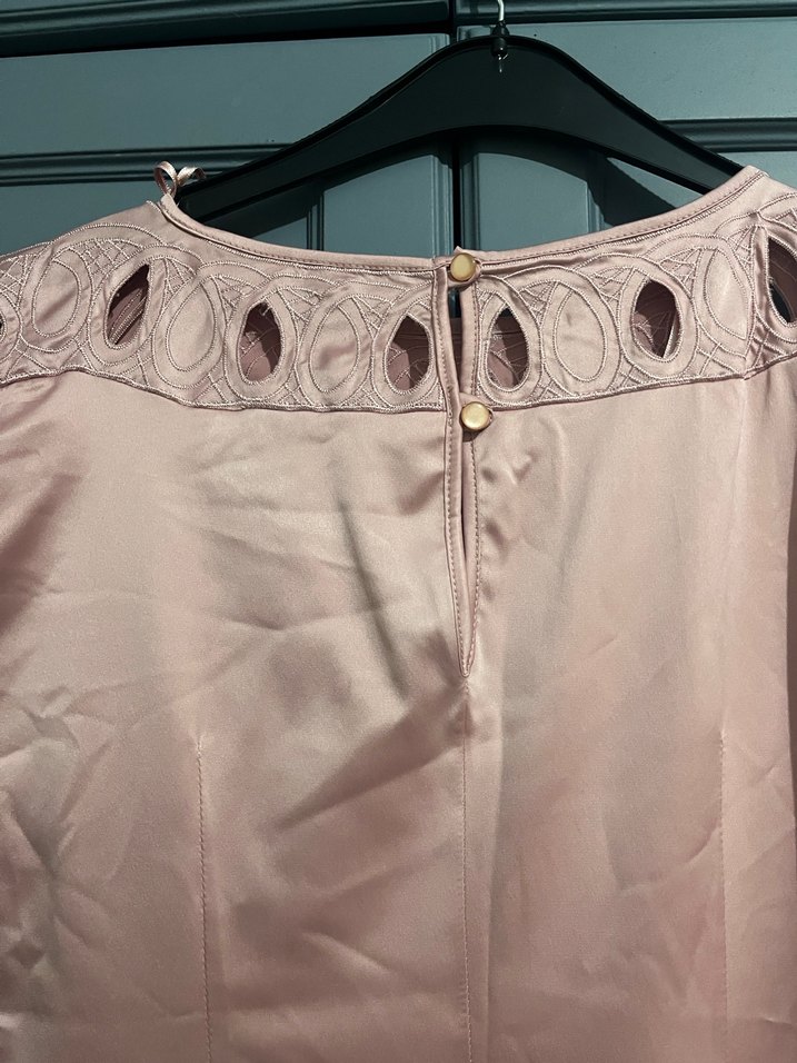 Pembe Kadifemsi Kısa Kollu Midi Elbise - Görsel 3