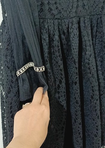 11-12 Yaş Beden Uzun Kollu Siyah Dantel Goth Kız Elbisesi