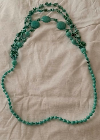 Uzun Turkuaz Boncuklu Bohem Kadın Kolye - Görsel 3