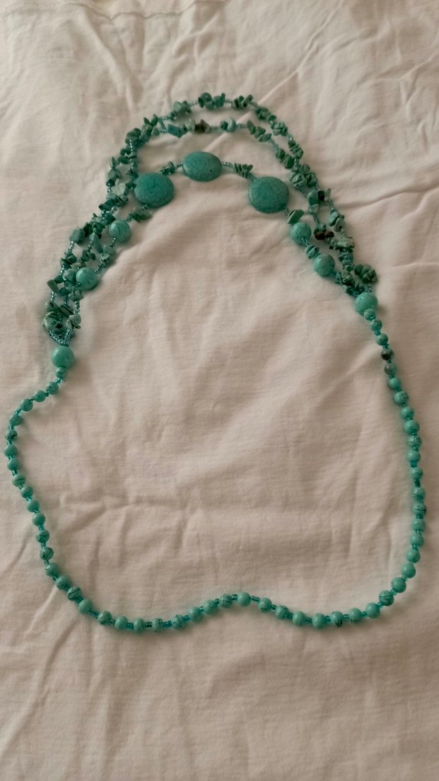 Uzun Turkuaz Boncuklu Bohem Kadın Kolye - Görsel 3