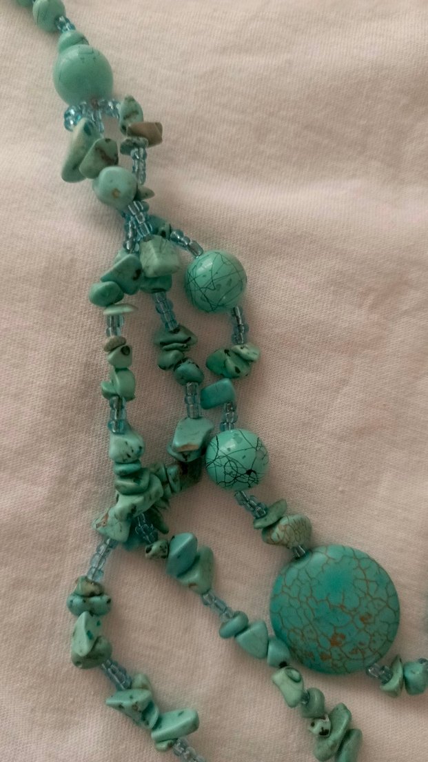 Uzun Turkuaz Boncuklu Bohem Kadın Kolye - Görsel 2