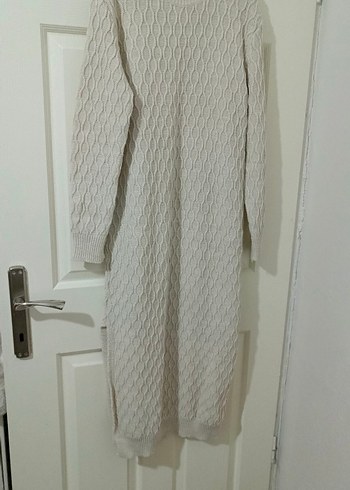 Uzun Kollu Krem Triko Kadın Elbise - Görsel 2