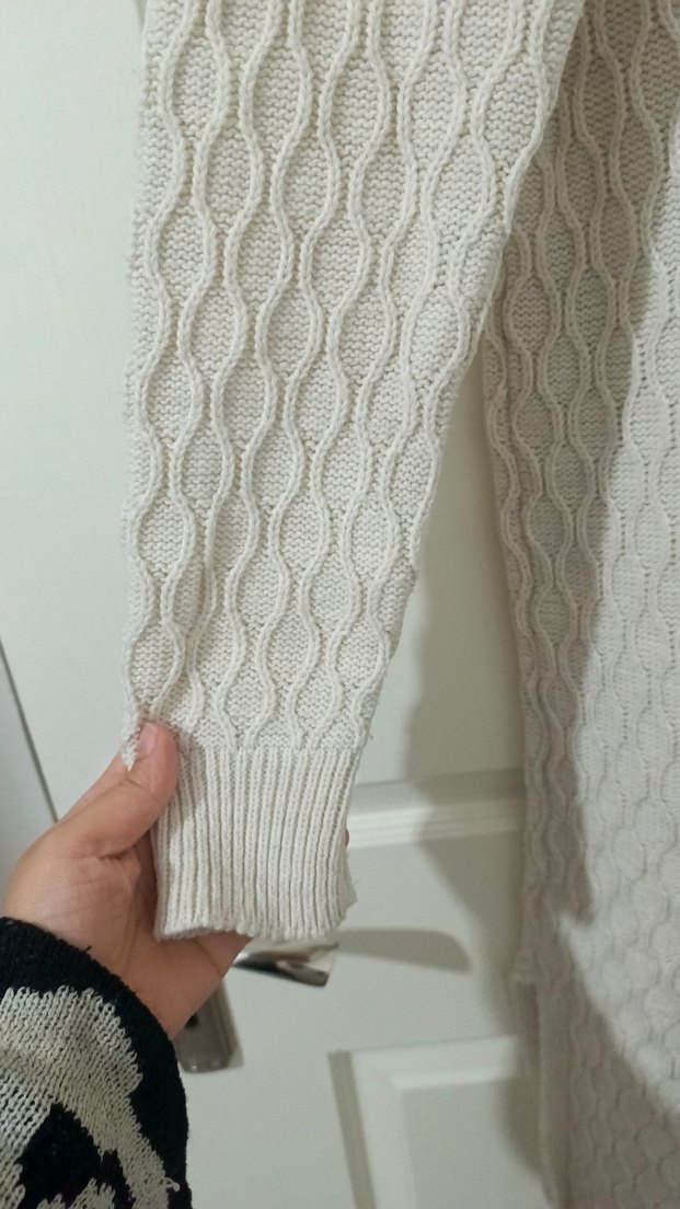 Uzun Kollu Krem Triko Kadın Elbise - Görsel 4