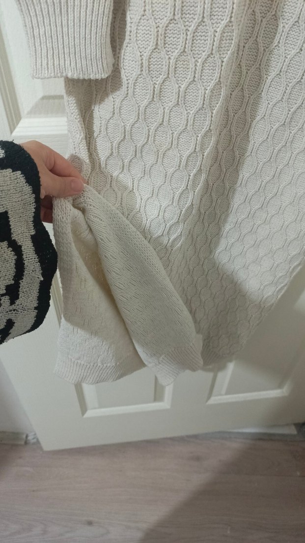 Uzun Kollu Krem Triko Kadın Elbise - Görsel 5