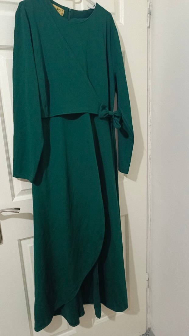 Uzun Kollu Yeşil Salaş Elbise - Görsel 4