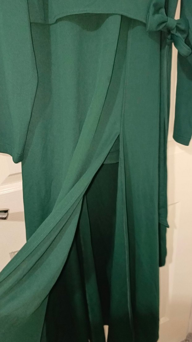 Uzun Kollu Yeşil Salaş Elbise - Görsel 3