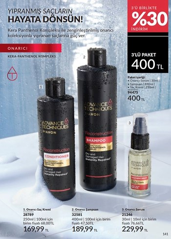 Avon Onarıcı Şampuan & Saç Kremi Seti 250ml+400ml
