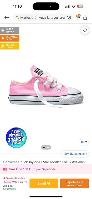 Pembe converse kız çocuk ayakkabısı