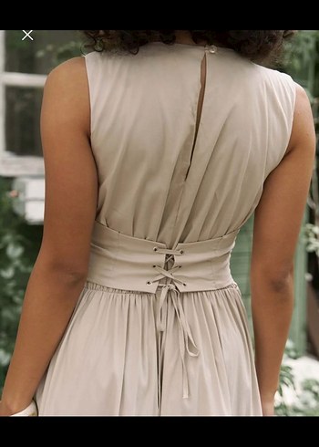 Bej V Yakalı Bohem Uzun Elbise - Görsel 2