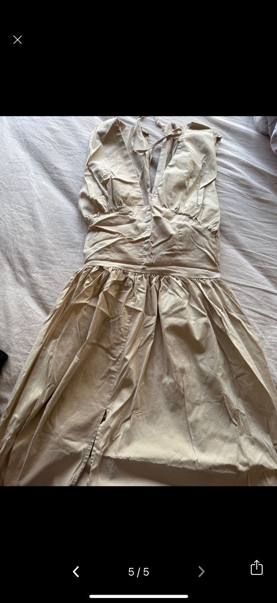 Bej V Yakalı Bohem Uzun Elbise - Görsel 4