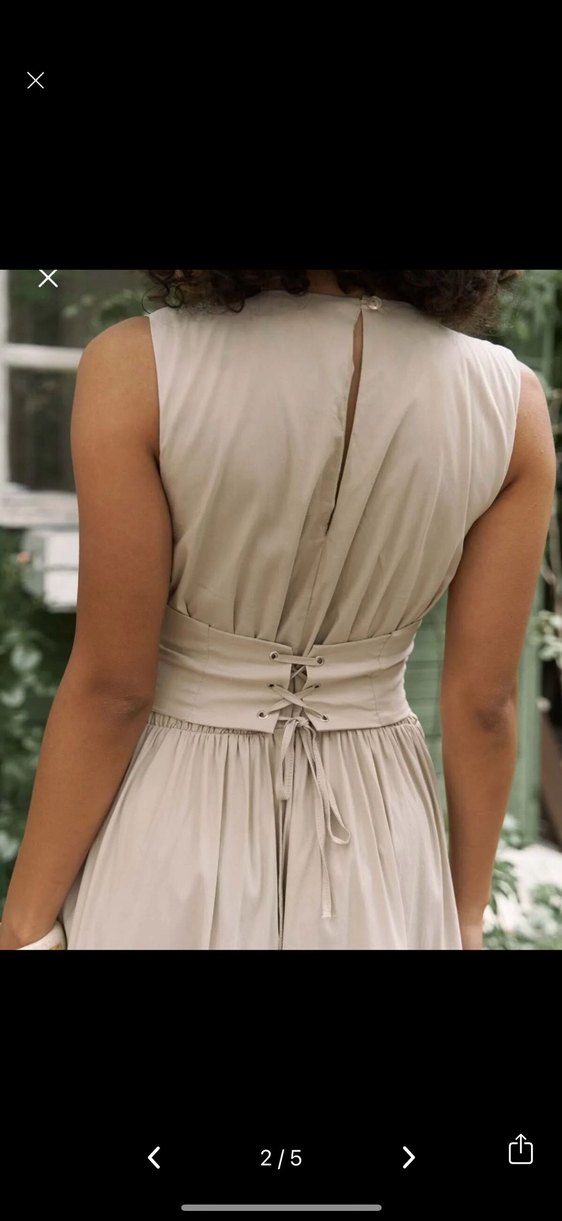 Bej V Yakalı Bohem Uzun Elbise - Görsel 2