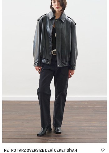 Siyah Deri Oversize Kadın Ceket - Görsel 3