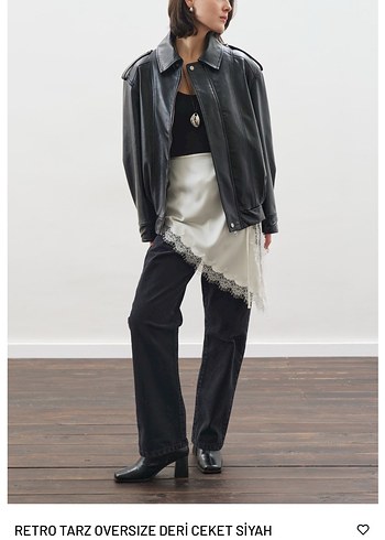 Siyah Deri Oversize Kadın Ceket - Görsel 4