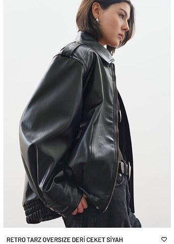 Siyah Deri Oversize Kadın Ceket - Görsel 2