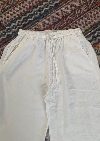 s Beden beyaz Renk Beyaz Keten Salaş Midi Pantolon