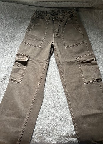 m Beden Kahve Bol Kesim Kemerli Kot Pantolon
