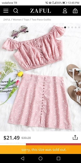 Zaful pembe alt üst set